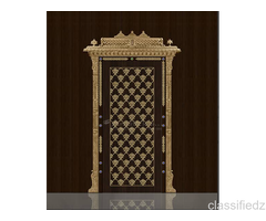Brass pooja room doors and decorative mandapam designs